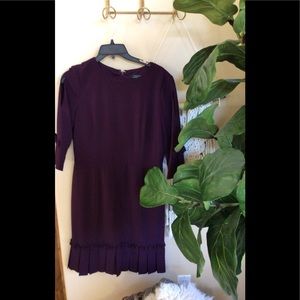 Tahari ruffle hem and split sleeve dress. NWT. Aubergine color